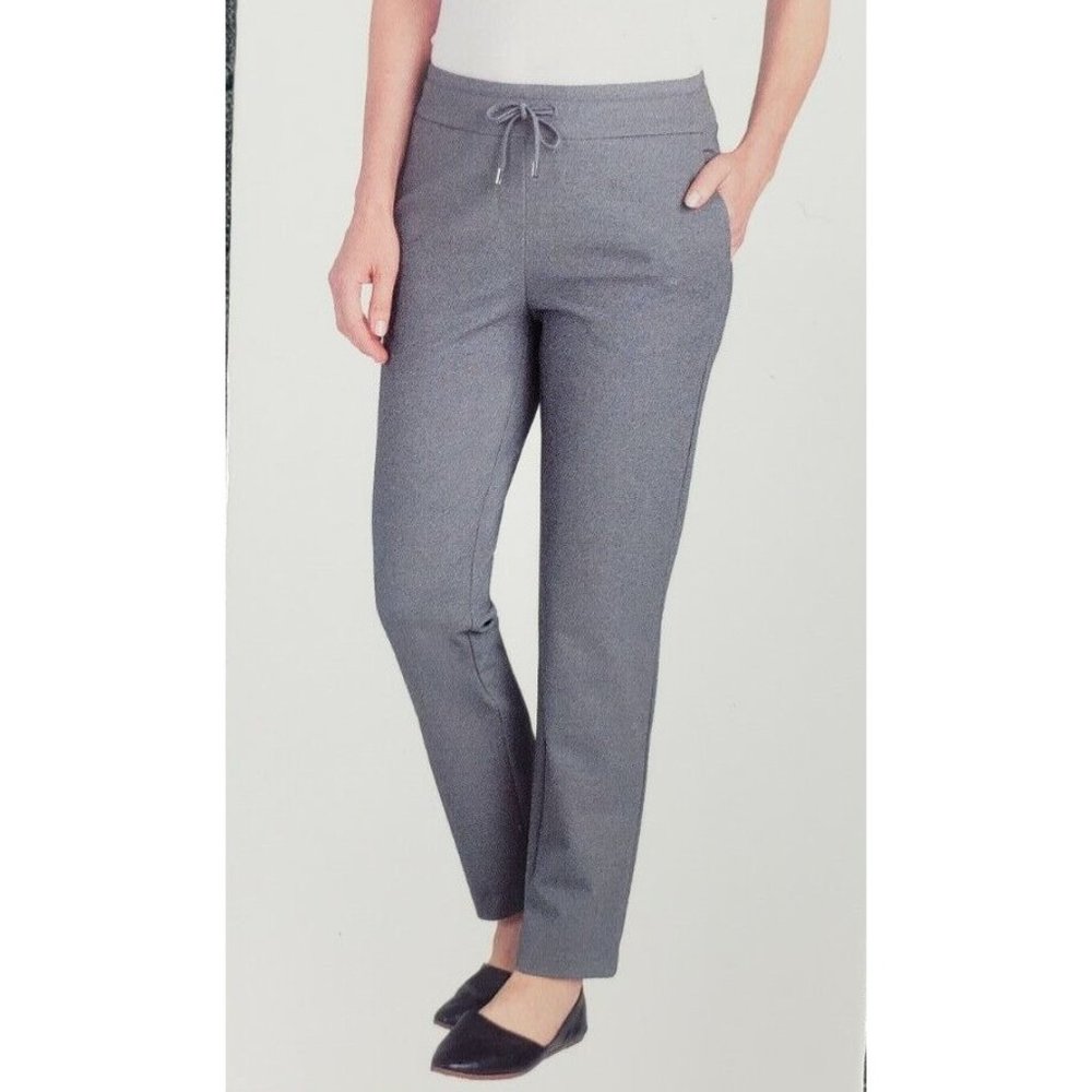 Dalia Narrow Leg Stretch Knit Drawstring Waist Ankle Pant-- Melange Gray
